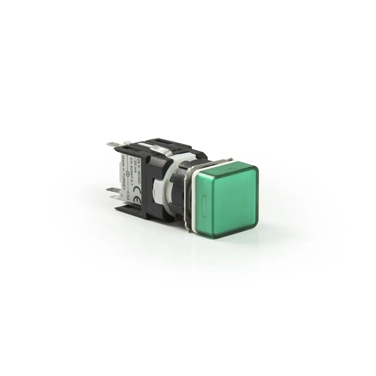Emas D Series Plastic LED Square 12-24V AC/DC with Adapter Green 16mm Pilot Light IP50