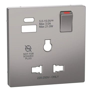 Schneider Electric MTN2175-6050 Merten System-D, Type A+C USB 13A Universal Socket Rocker Cover, Nickel Metallic