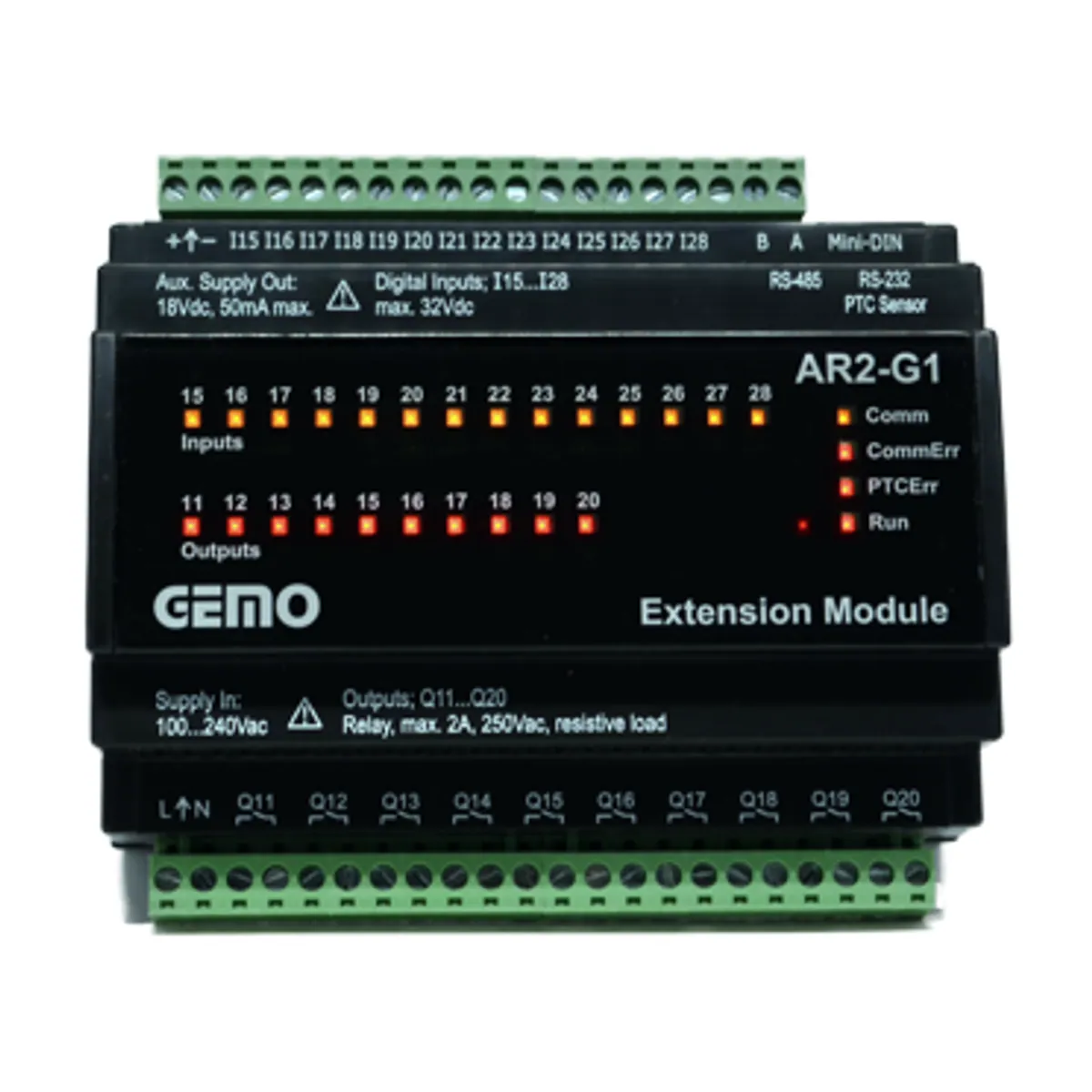 GEMO AR2-G1-24VDC-12D2A-TR Expansion Module, 12 Digital + 2 Analog Inputs, 10 Transistor Outputs