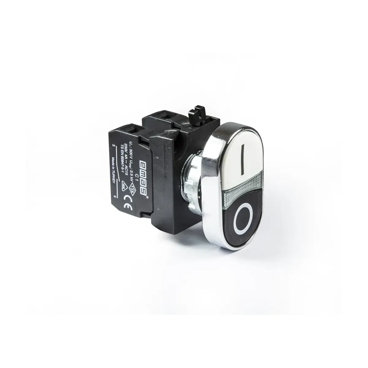 Emas CM Serisi Metal Çiftli Yaylı Çıkık Tip Buton 1NO+1NC Siyah-Beyaz 22mm IP65