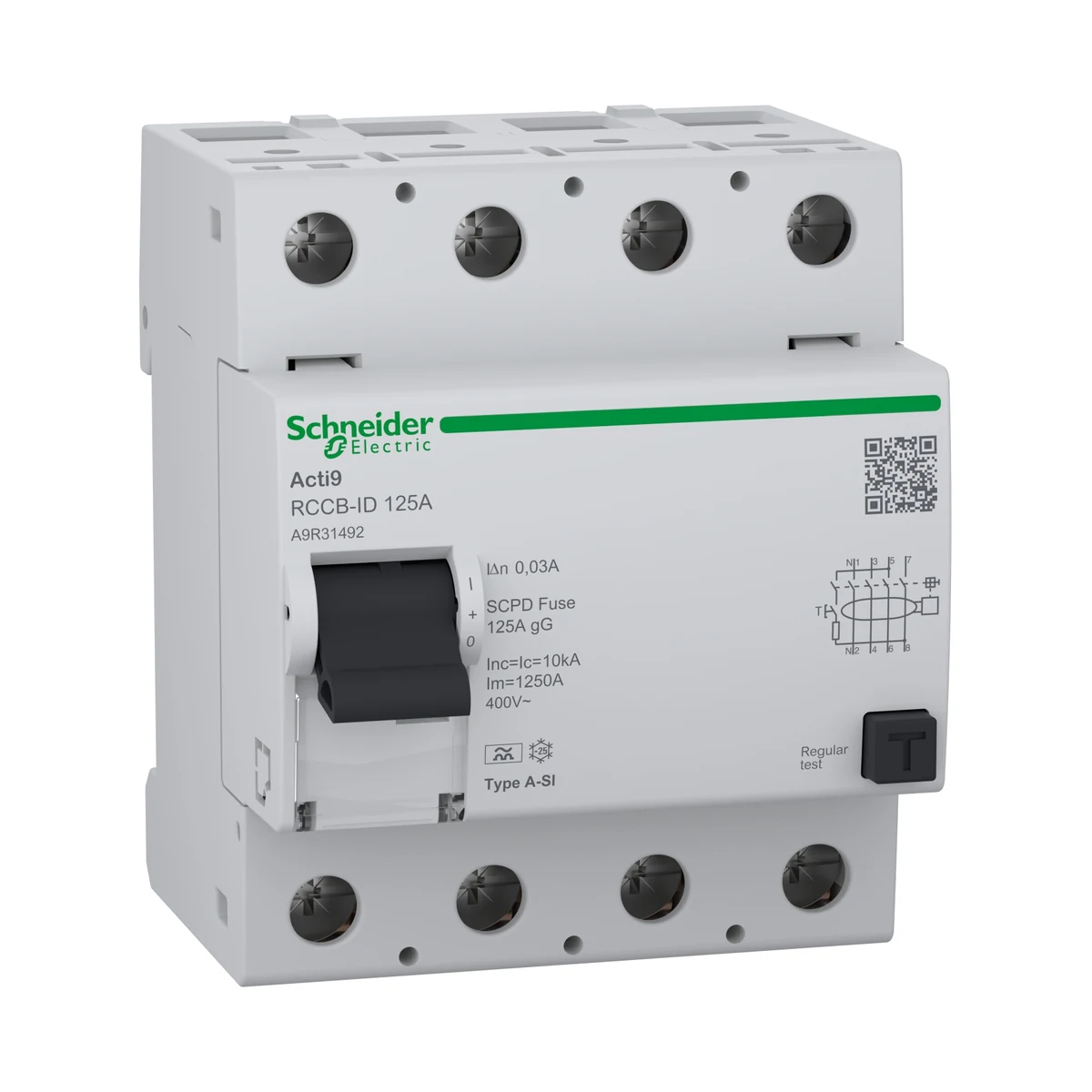 Schneider Electric A9R31492 Acti9 RCCB-ID 4P 125A 30mA A-SI Type NEW (replaces 16920)