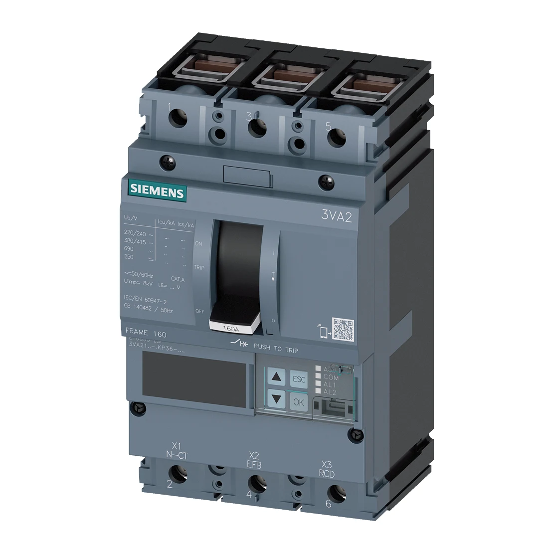 Siemens 3VA2116-6KP36-0AA0 Molded Case Circuit Breaker 160 A 63 ... 160 A 3-Pole 85 kA