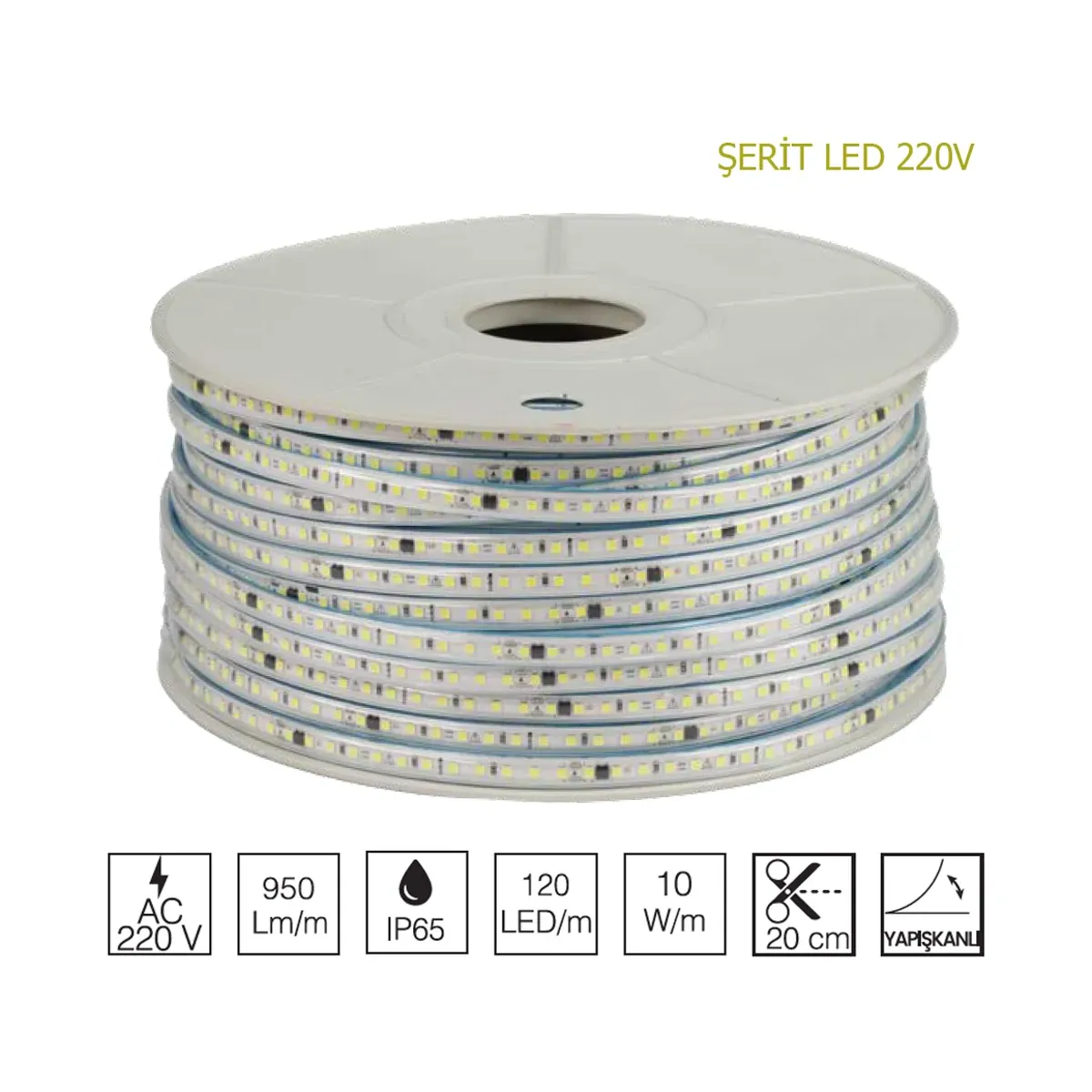 Şerit LED 3000 K 220V 950lm 120LED
