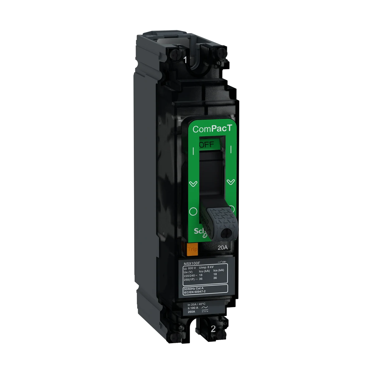 Schneider Electric C10F1TM020 DC Circuit Breaker NSX100F 20A 1P 36KA AC/DC