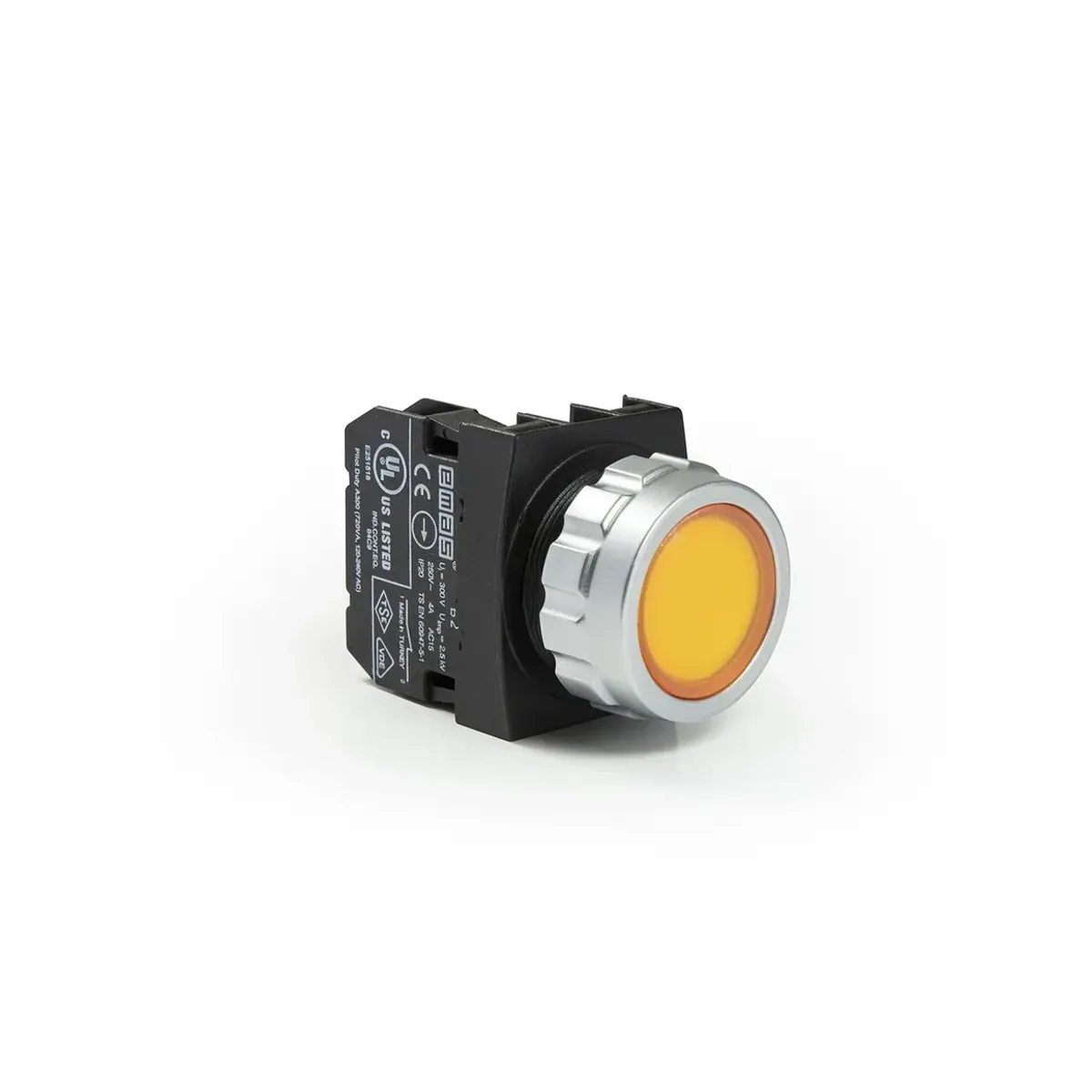 Emas H Serisi Plastik Düz Yaylı Tip Sarı Buton 1NO 30mm IP50