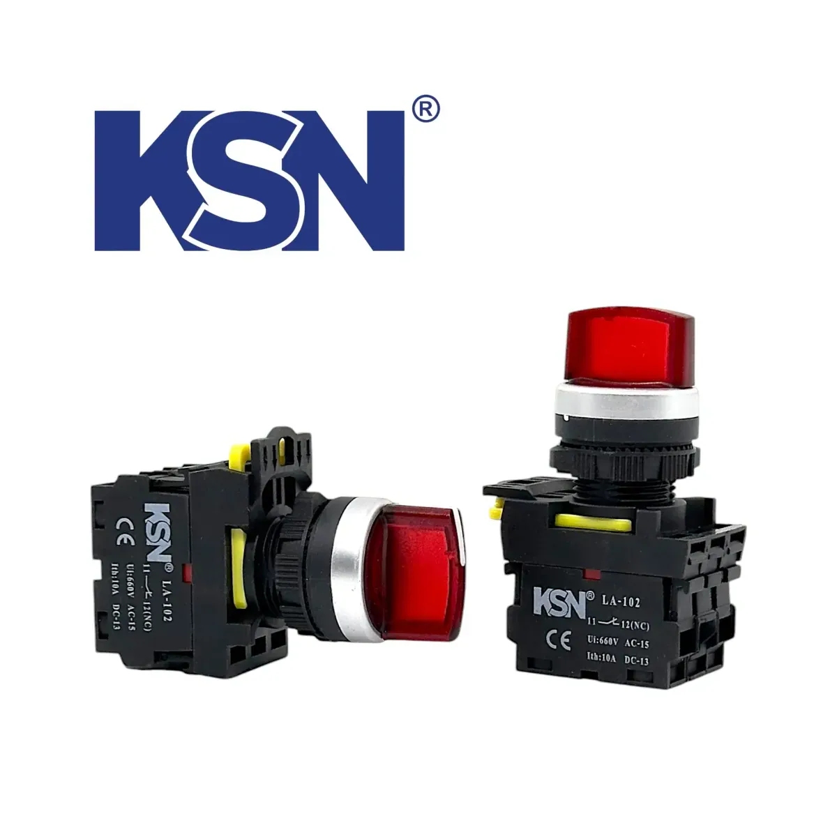 KSN KN-55-02XSD-110 1-0-2 Işıklı Kalıcı Mandal Buton Ø22 mm 110V AC/DC Kırmızı 2NC — temsili görsel