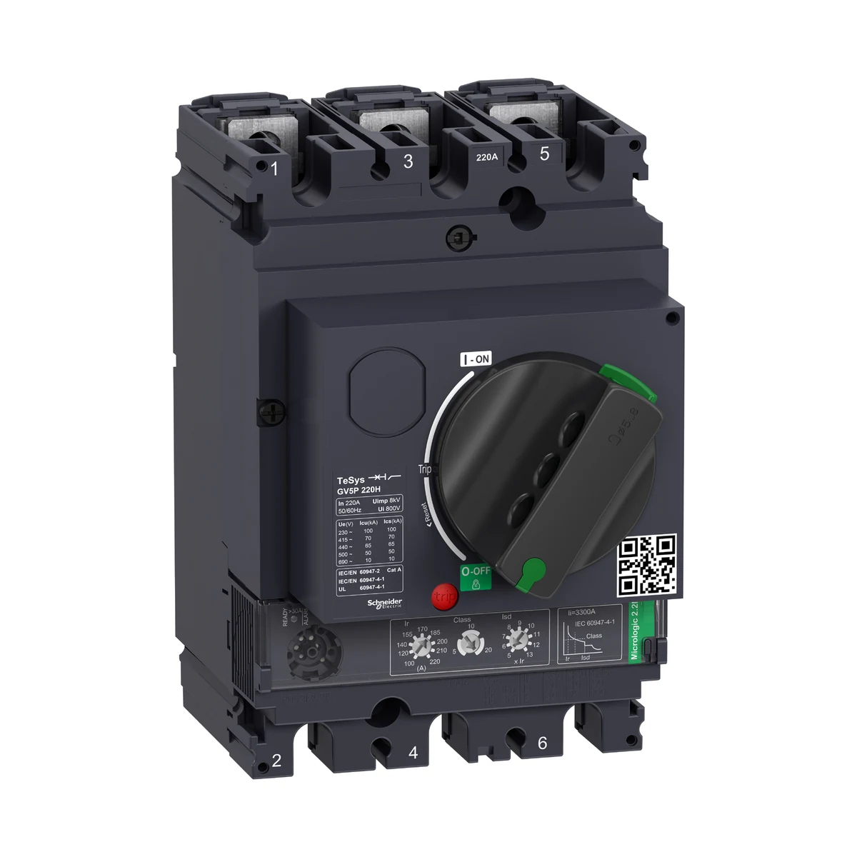 Schneider Electric GV5P220H TeSys GV5 Motor Circuit Breaker Thermal-Magnetic 220A 70kA