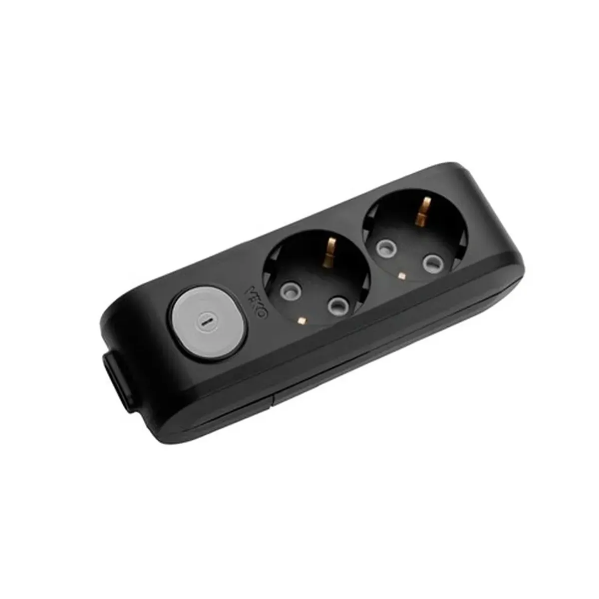 Viko Black 2-Gang Grounded Socket with Switch, without Cable, Child-Protected.