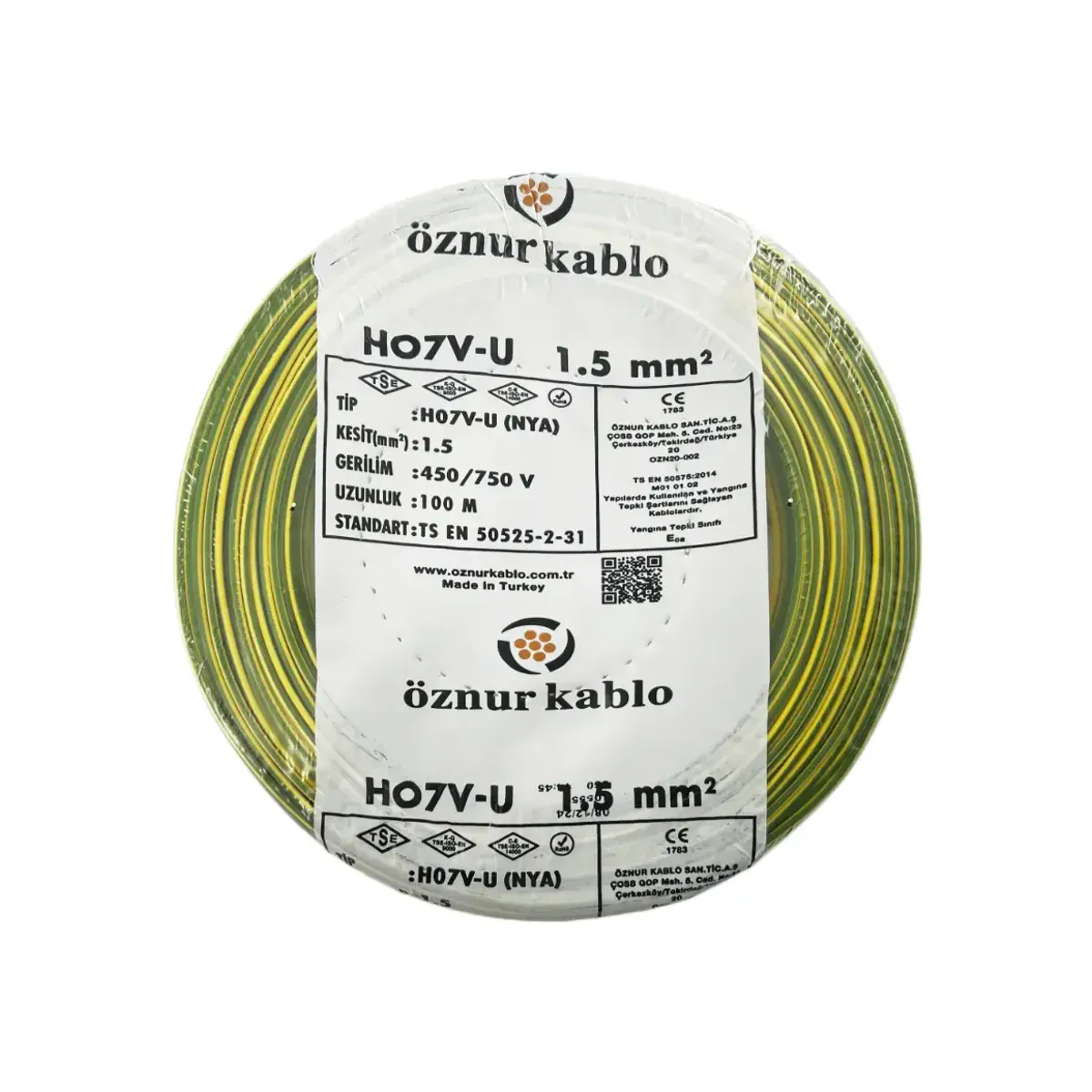 Öznur NYA 1x1,5 mm2 H07V-U Sarı Yeşil Topraklama Kablosu
