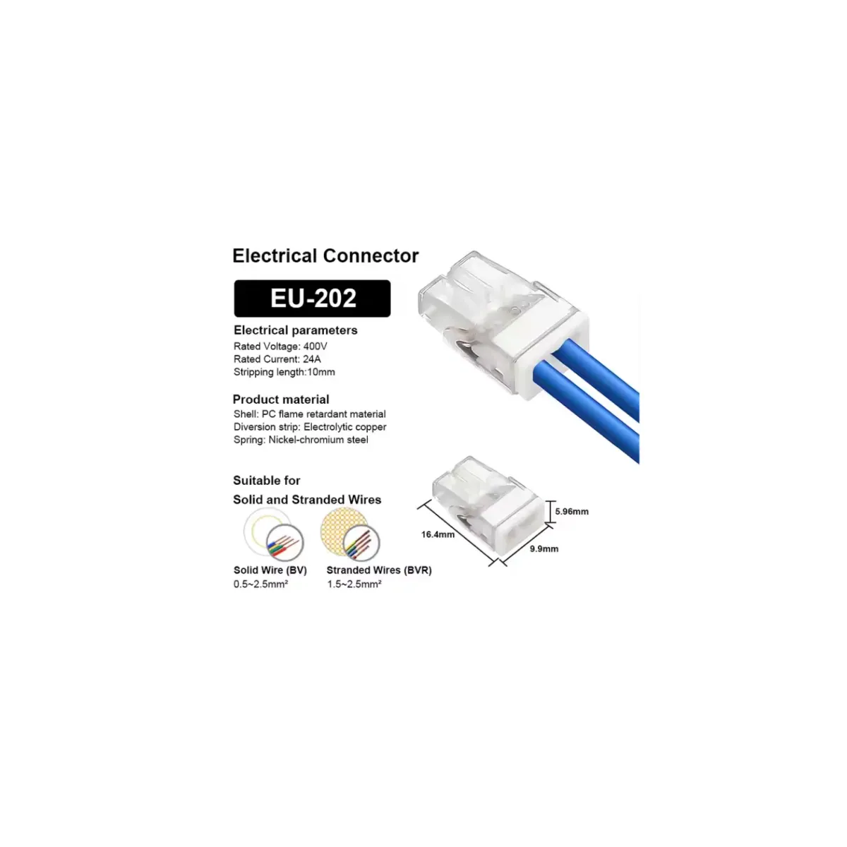 Isıso EU-202 Junction Box Terminal Block, 2-Pole, White