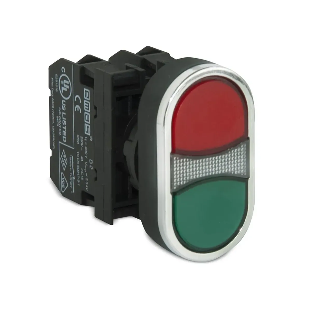 Emas B Series Plastic Large Dual Flat Type Push Button 1NO+1NC Red-Green 22mm IP50