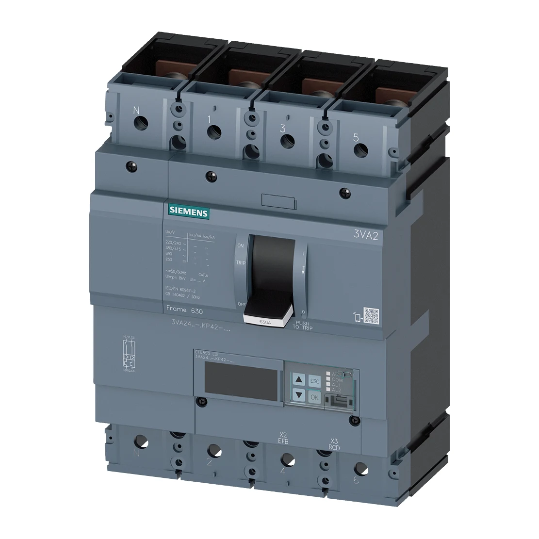Siemens 3VA2450-5KP42-0AA0 Molded Case Circuit Breaker 500 A 200 ... 500 A 4-Pole 55 kA