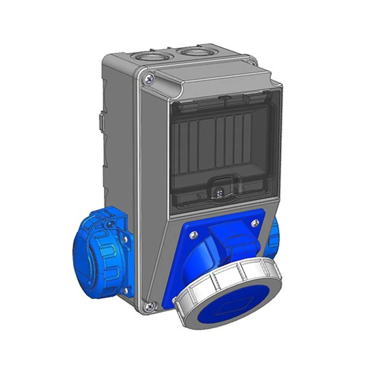 Mete Enerji 7002505CB504 1 adet 3x32A IP67 Eğik Makine Prizi Önde + 2 adet 1x16A IP66/68 Pano Prizi Yanda