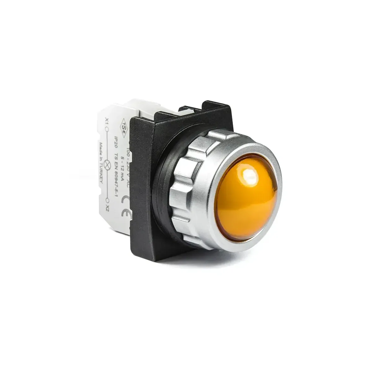 Emas H Serisi Plastik LED'li 12-30V AC/DC Sarı Sinyal Lambası 30mm IP50