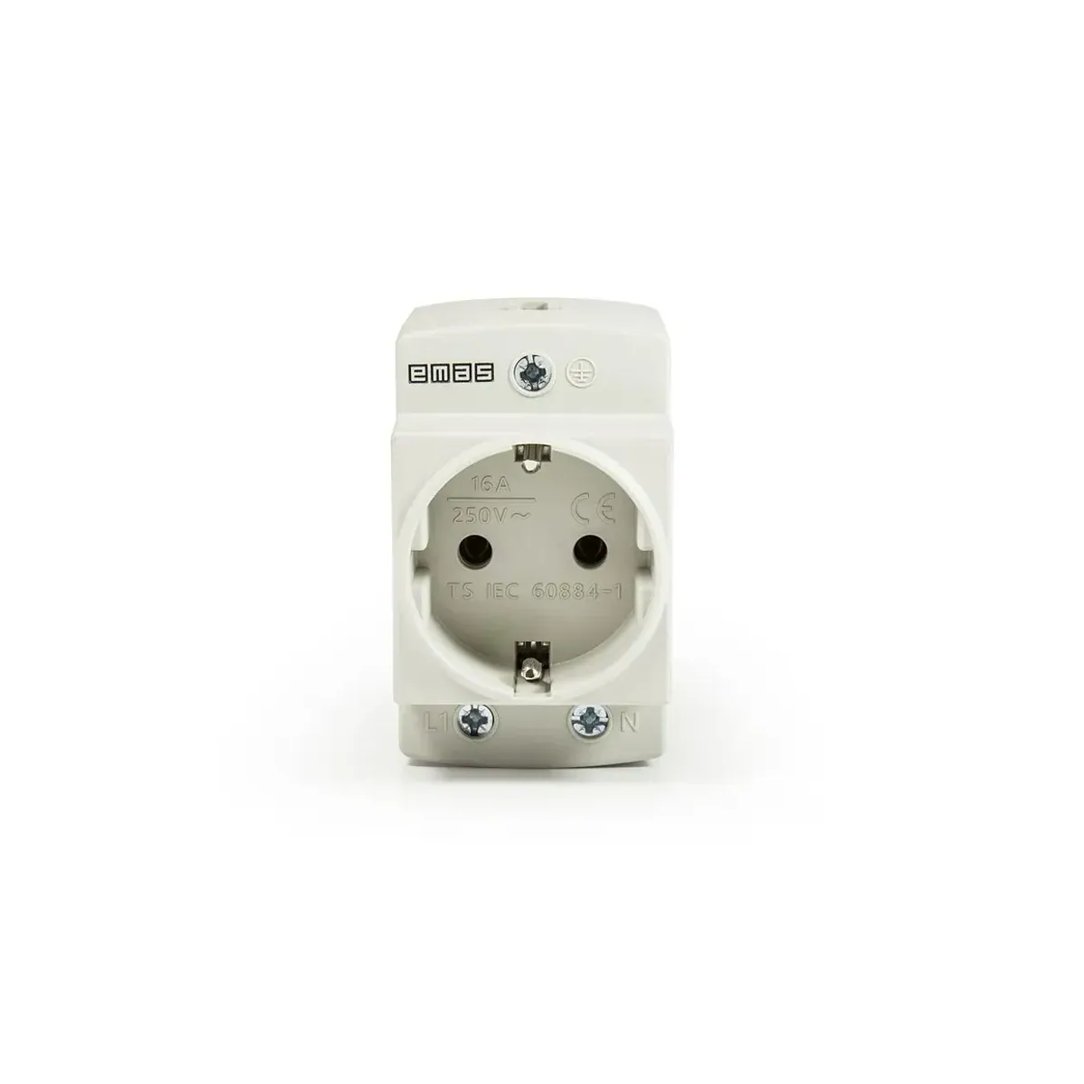 Emas 2P+E Rail-Mount Socket 16A Gray Panel-Mount EPREU2G