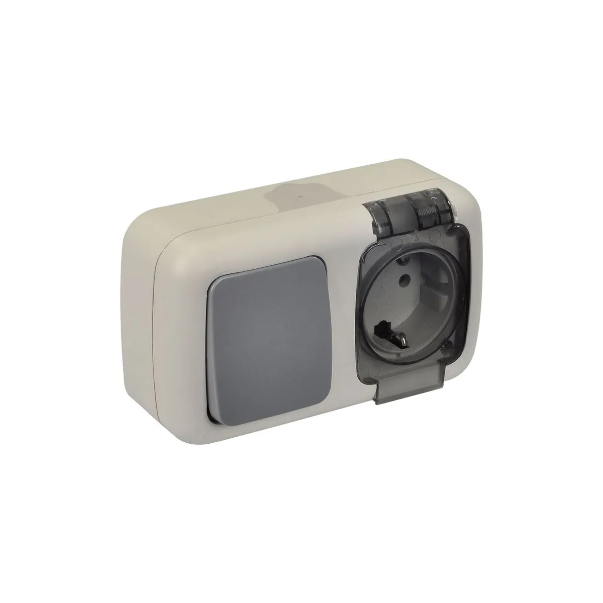 TP Elektrik 3201-101-0601 Damp Location Switch + Grounded Socket with Cover (horizontal), IP 54