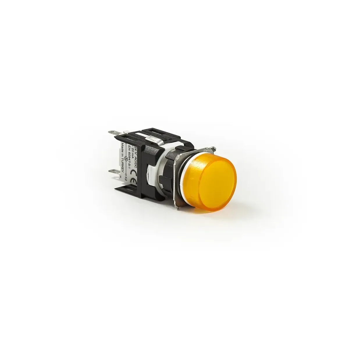 Emas D Serisi Plastik LED'li Yuvarlak 12-24V AC/DC Adaptörlü Sarı 16mm Sinyal Lambası IP50