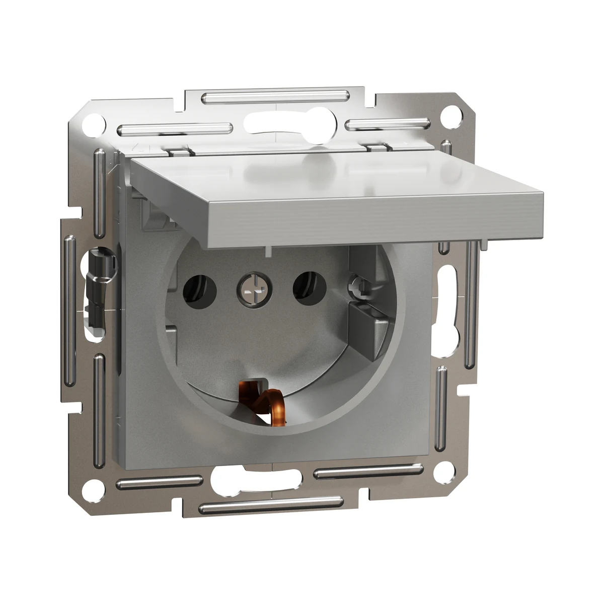 Schneider Electric EPH3100161 Asfora Grounded Socket with Cover Aluminum