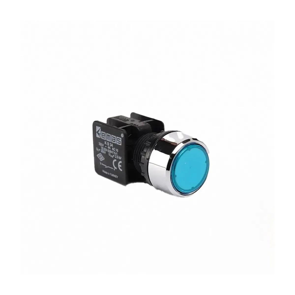 Emas KB Serisi Plastik Düz Yaylı Tip Mavi Buton 1NO 22mm IP50