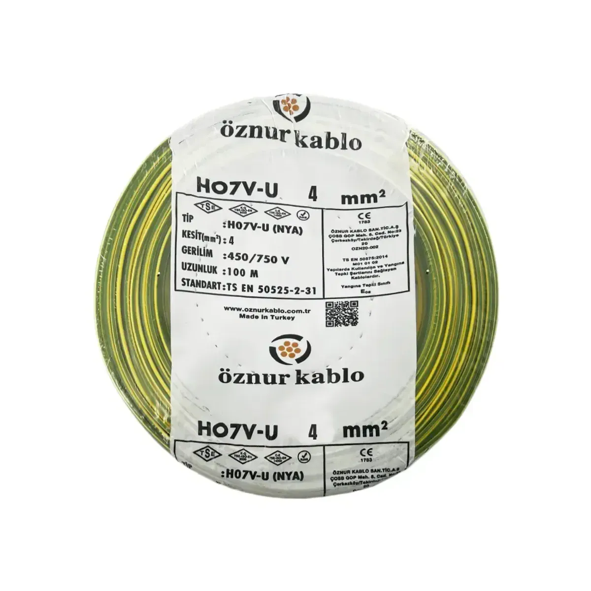 Öznur NYA 1x4 mm2 H07V-U Sarı Yeşil Topraklama Kablosu