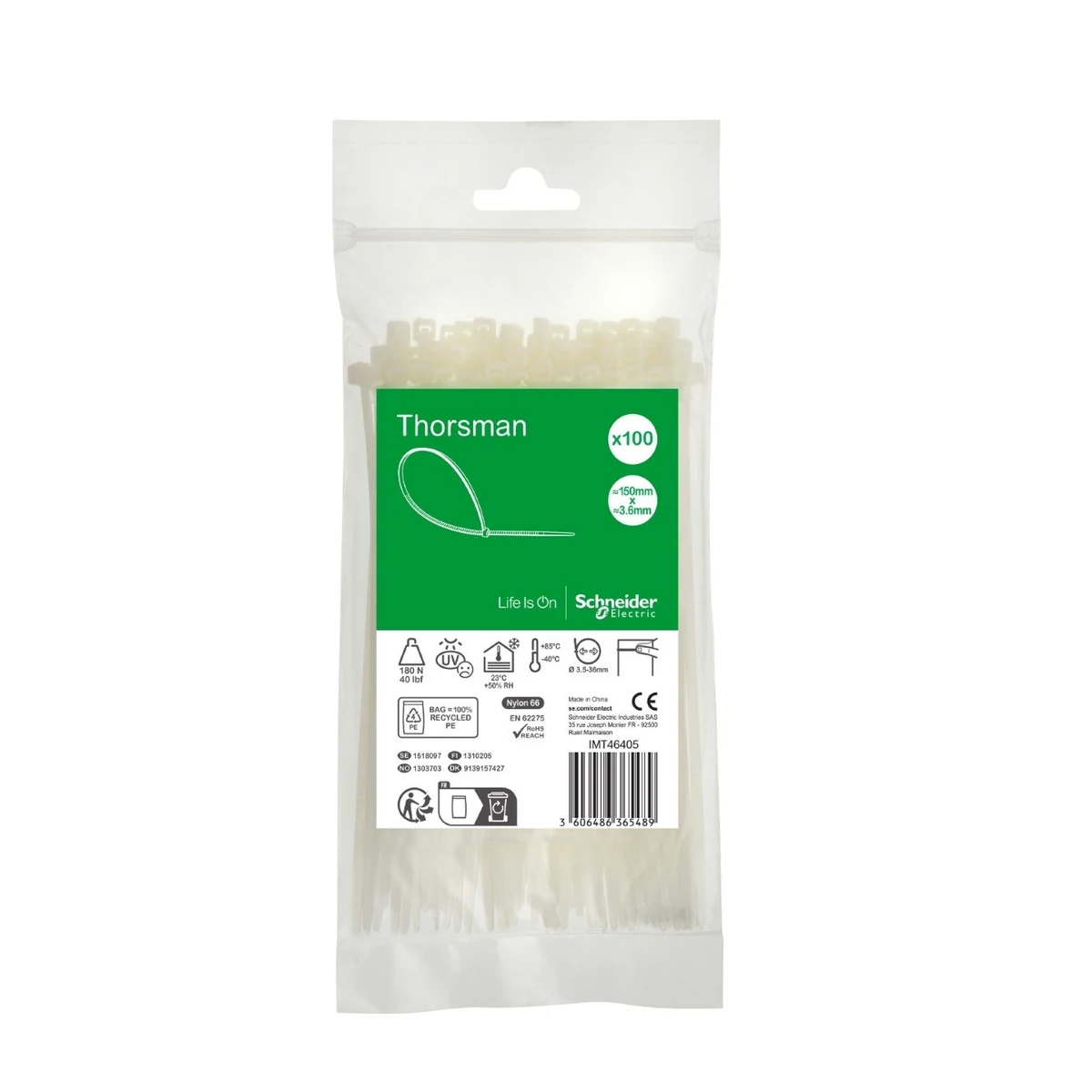 Schneider Electric IMT46405 Cable Tie 150x3.6mm clear (must be ordered in multiples of 100)