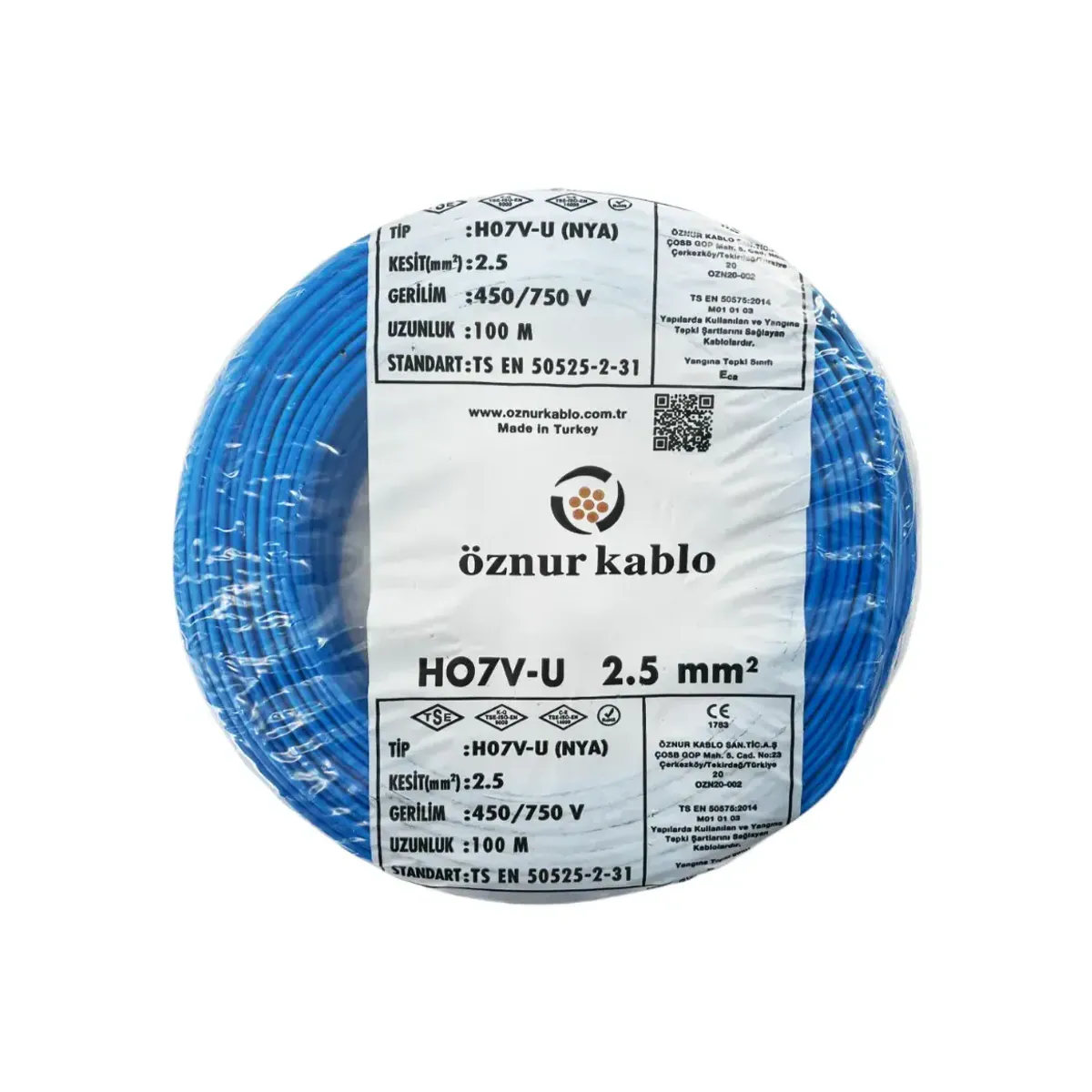 Öznur NYA 1x2.5 mm2 H07V-U Blue Cable
