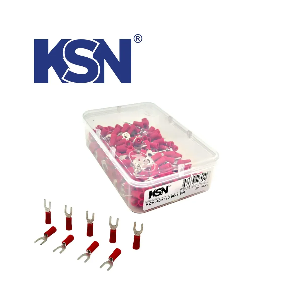 0.50-1.50mm2 Fork Type Insulated Red Cable Terminal KÇK-4001 (200 pcs/Box)