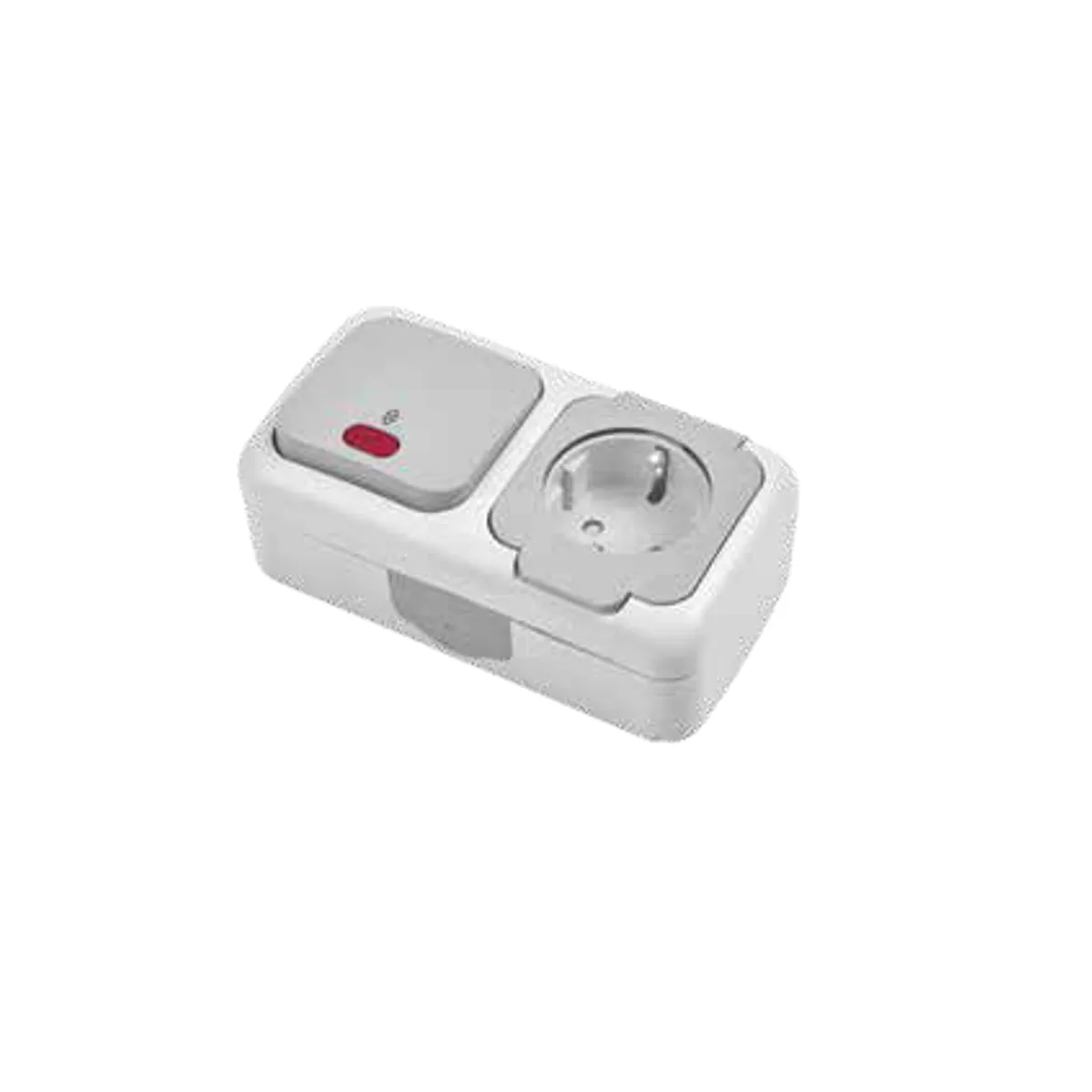 Viko 90555564 Palmiye Gray Horizontal Illuminated Two-Way Switch + Grounded Socket with Transparent Cover IP54
