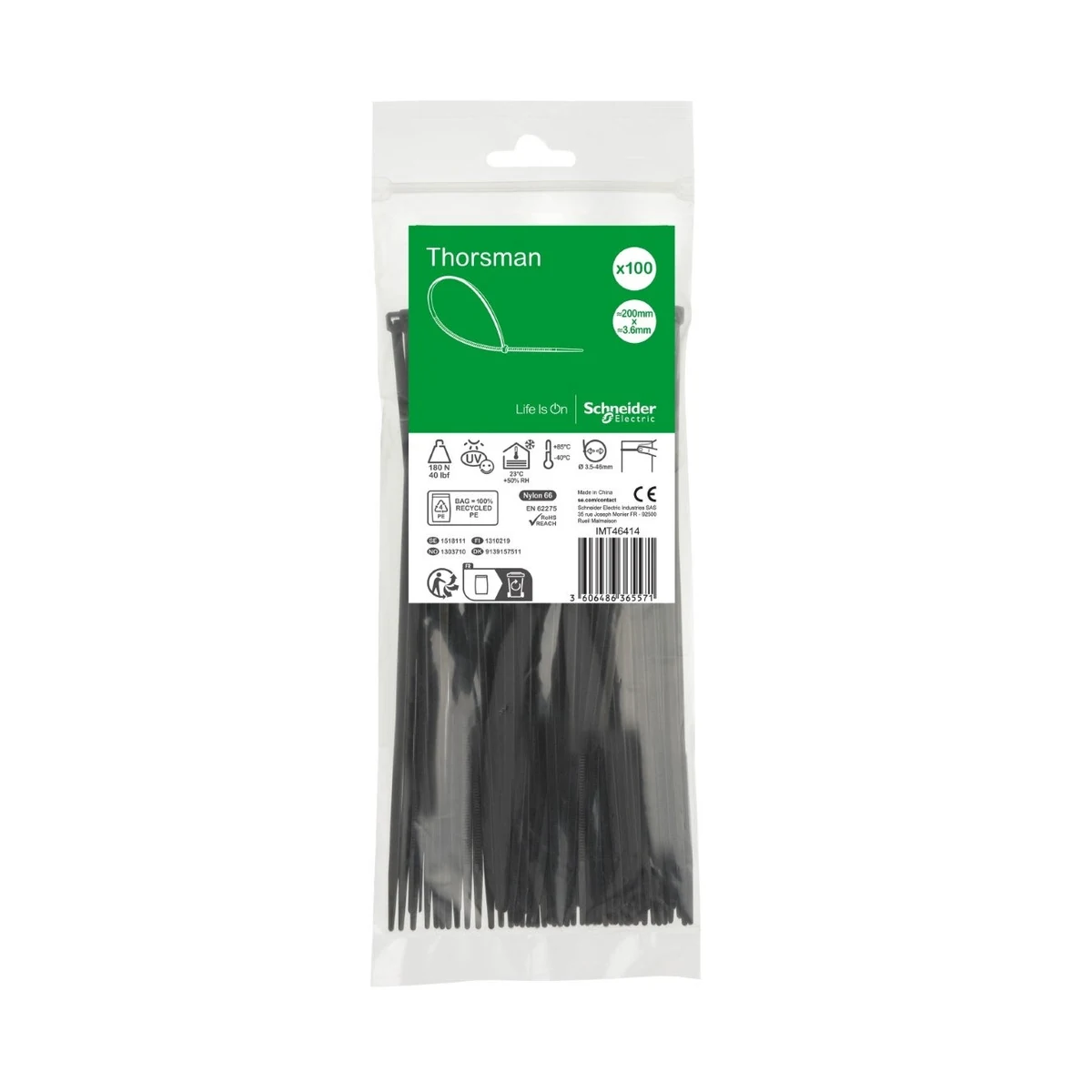 Schneider Electric IMT46414 Kablo Bağı 200x3.6mm siyah (100 ve katları şeklinde sipariş geçilmelidir)