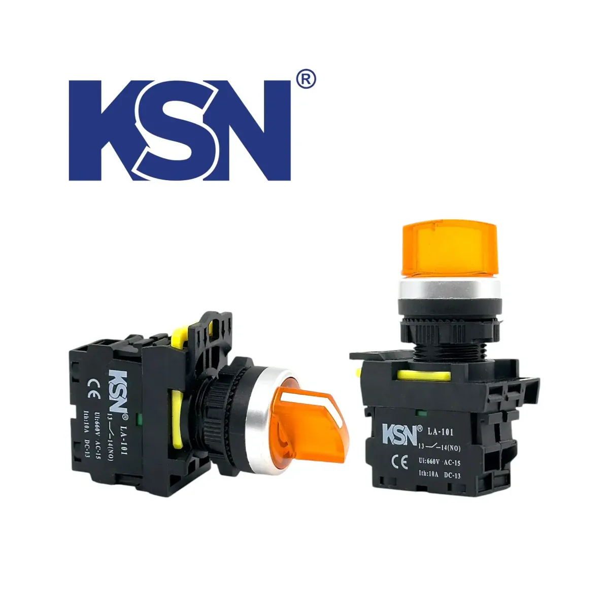 Illuminated Maintained 0-I Yellow Latching Push Button 1no 24V AC/DC 22mm KN-55-11XD-24