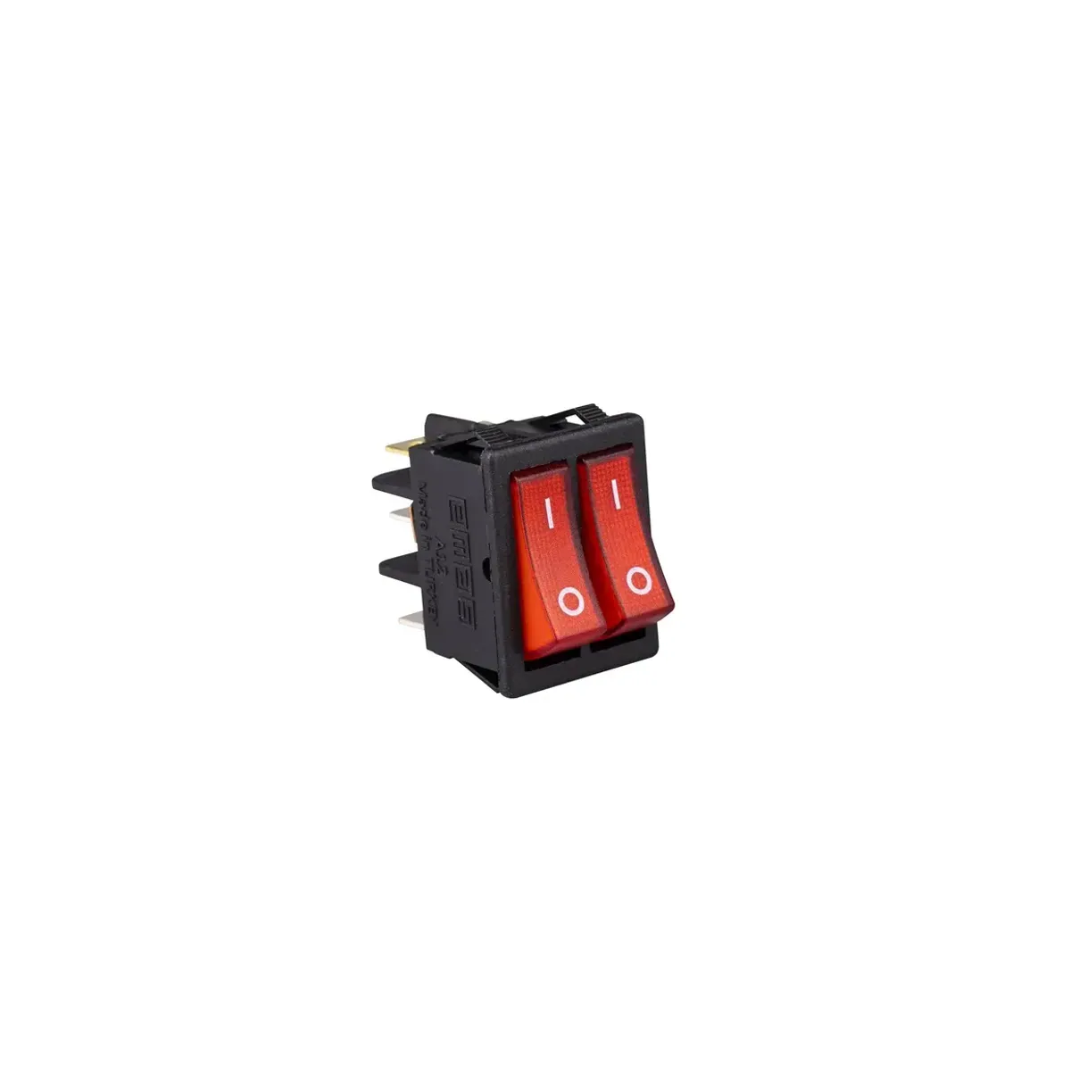 Emas A12 Series 30x22mm Black Housing 1NO+1NO Illuminated Terminal Bridged (0-I) Printed Red Switch