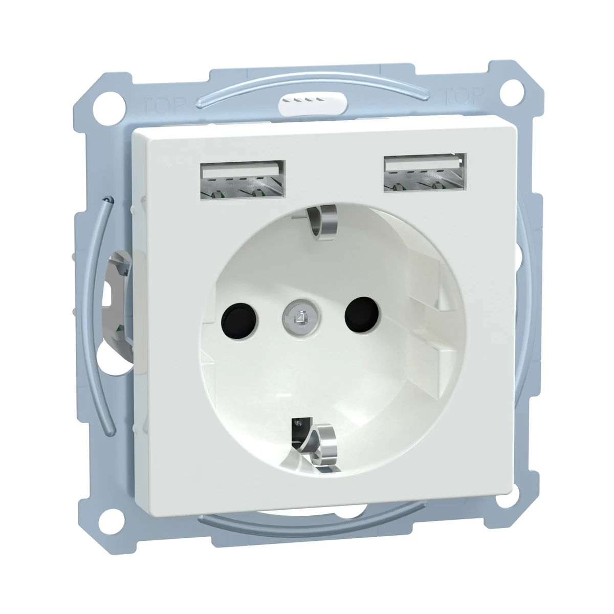 Schneider Electric MTN2366-0319 Grounded Socket With USB Type A+A 2.4A Outlet, Child-Protected, White