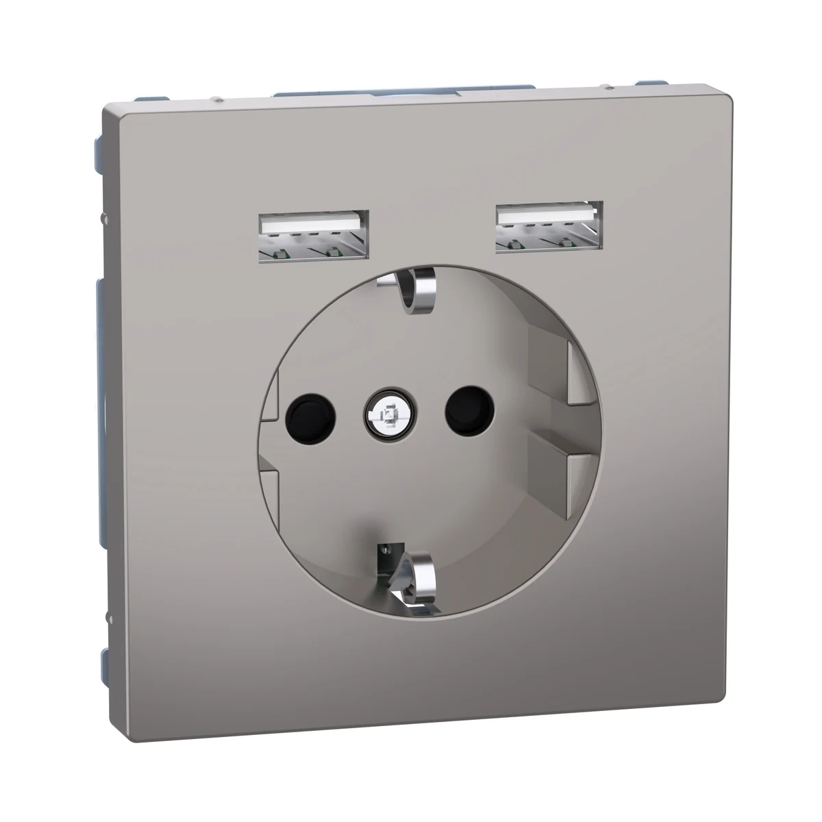 Schneider Electric MEG2366-6050 Merten System-D, Type A+A Grounded Socket with 2.4A USB, Nickel Metallic
