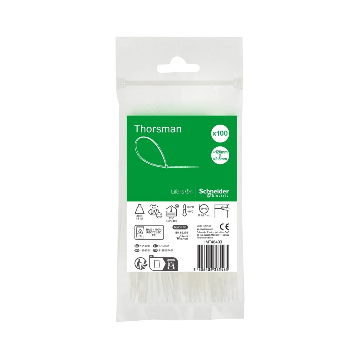 Schneider Electric IMT46403 Cable Tie 120X2.5mm clear (must be ordered in multiples of 100)