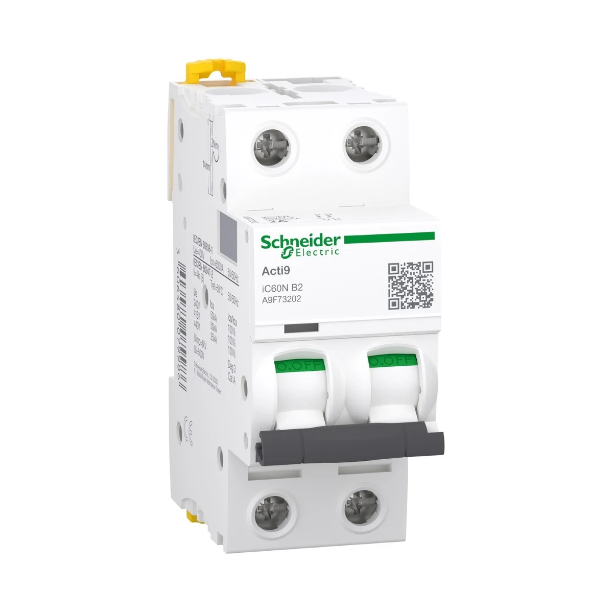 Schneider Electric A9F73202 Acti9 iC60N 2P 2A, 6kA B eğrisi Otomat — üretici ürün görseli