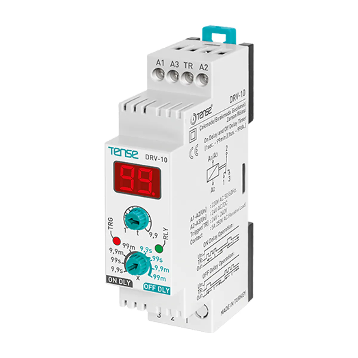 Tense DRV-10 Multifunction Timer Relay, V-Otomat DIN II enclosure