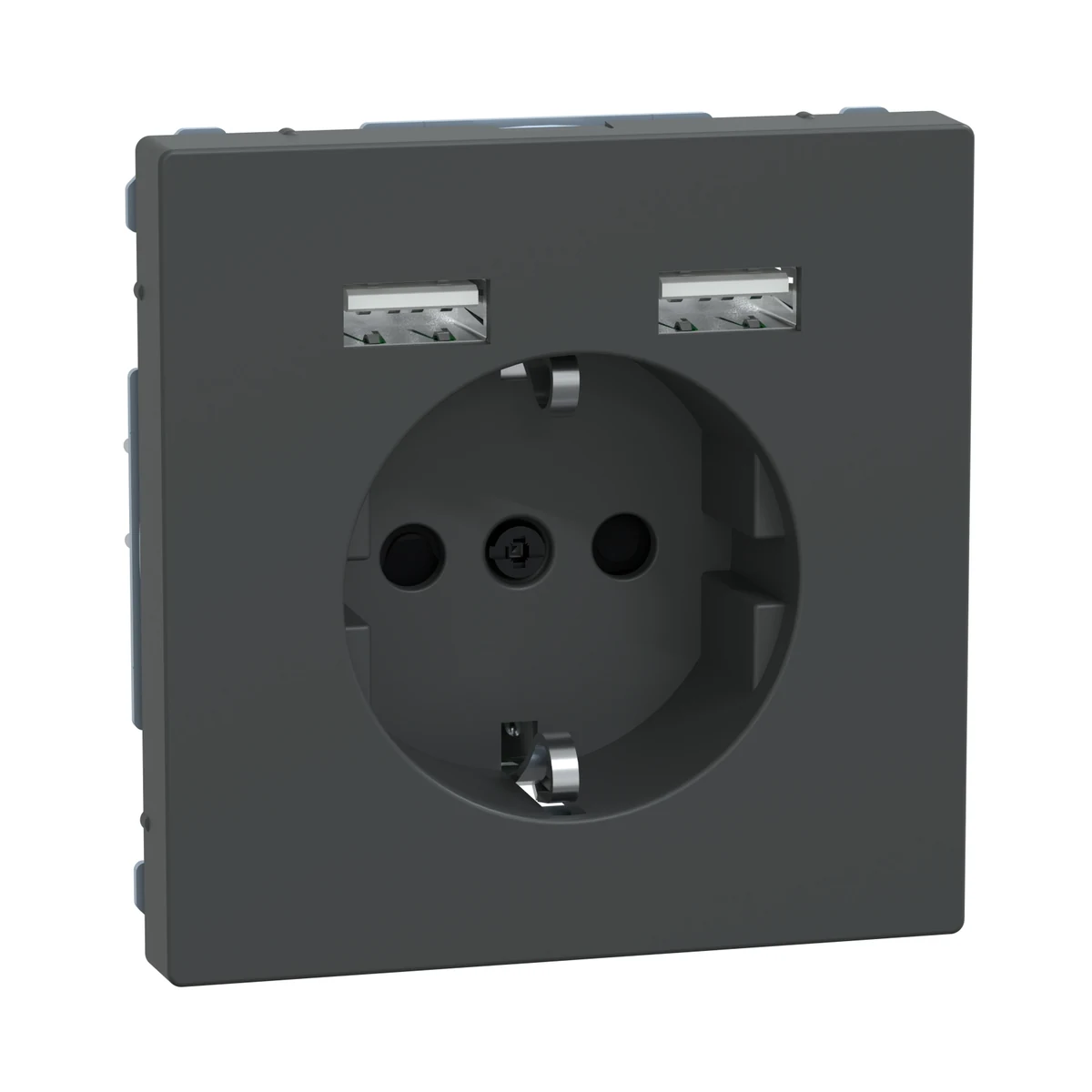 Schneider Electric MEG2366-6034 Merten System-D, Type A+A Grounded Socket with 2.4A USB, Anthracite