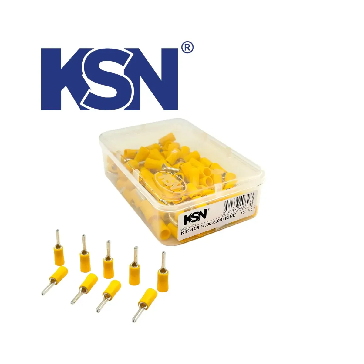 4.00-6.00mm2 Pin Type Insulated Yellow Cable Terminal KİK-106 (100 pcs/Box)