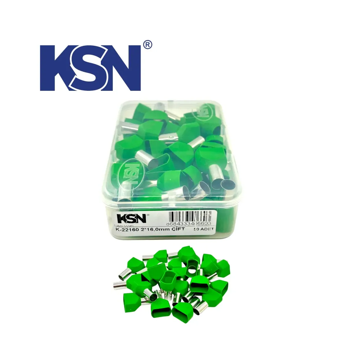 2X16,0mm Çift Giriş İzoleli Yeşil Yüksük (50ad/Kutu)
