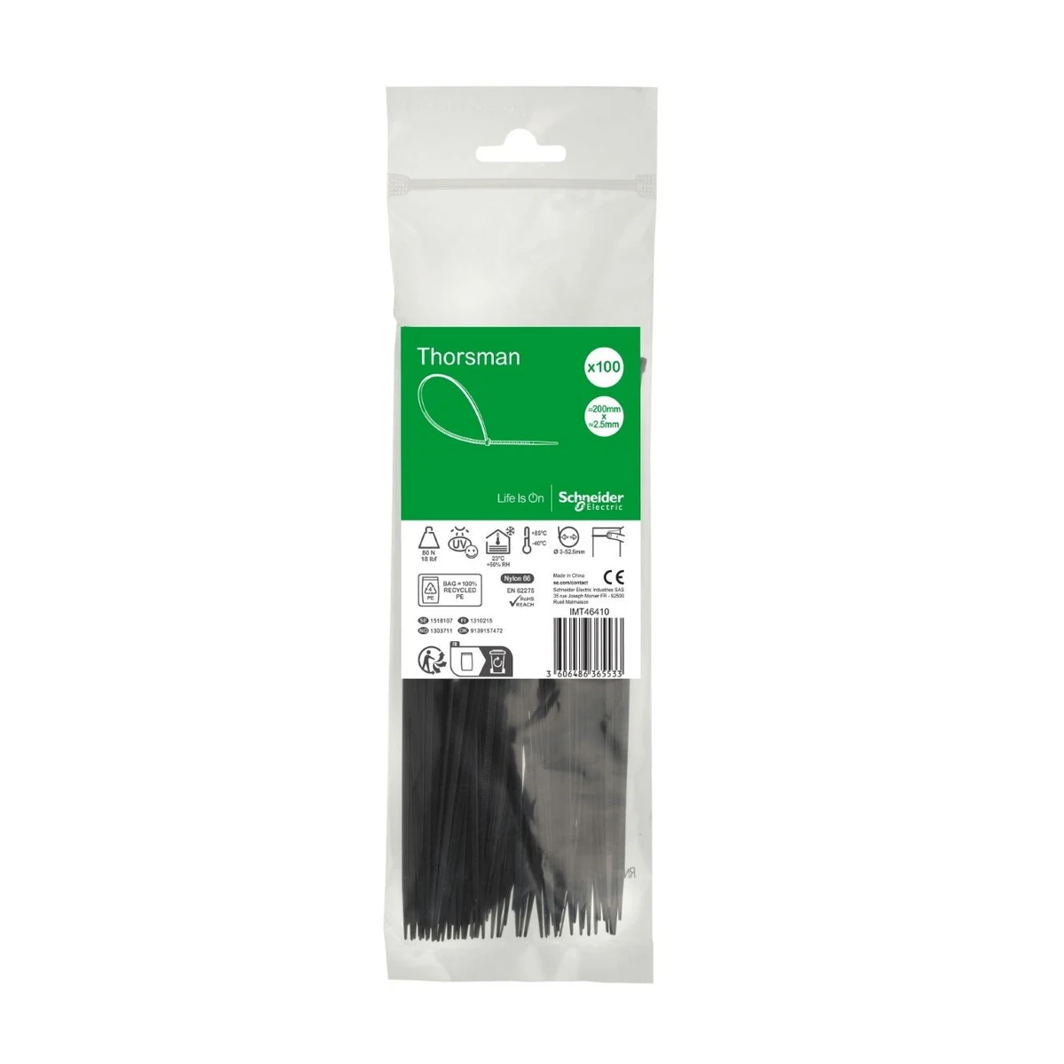 Schneider Electric IMT46410 Cable Tie 200x2.5mm black (must be ordered in multiples of 100)