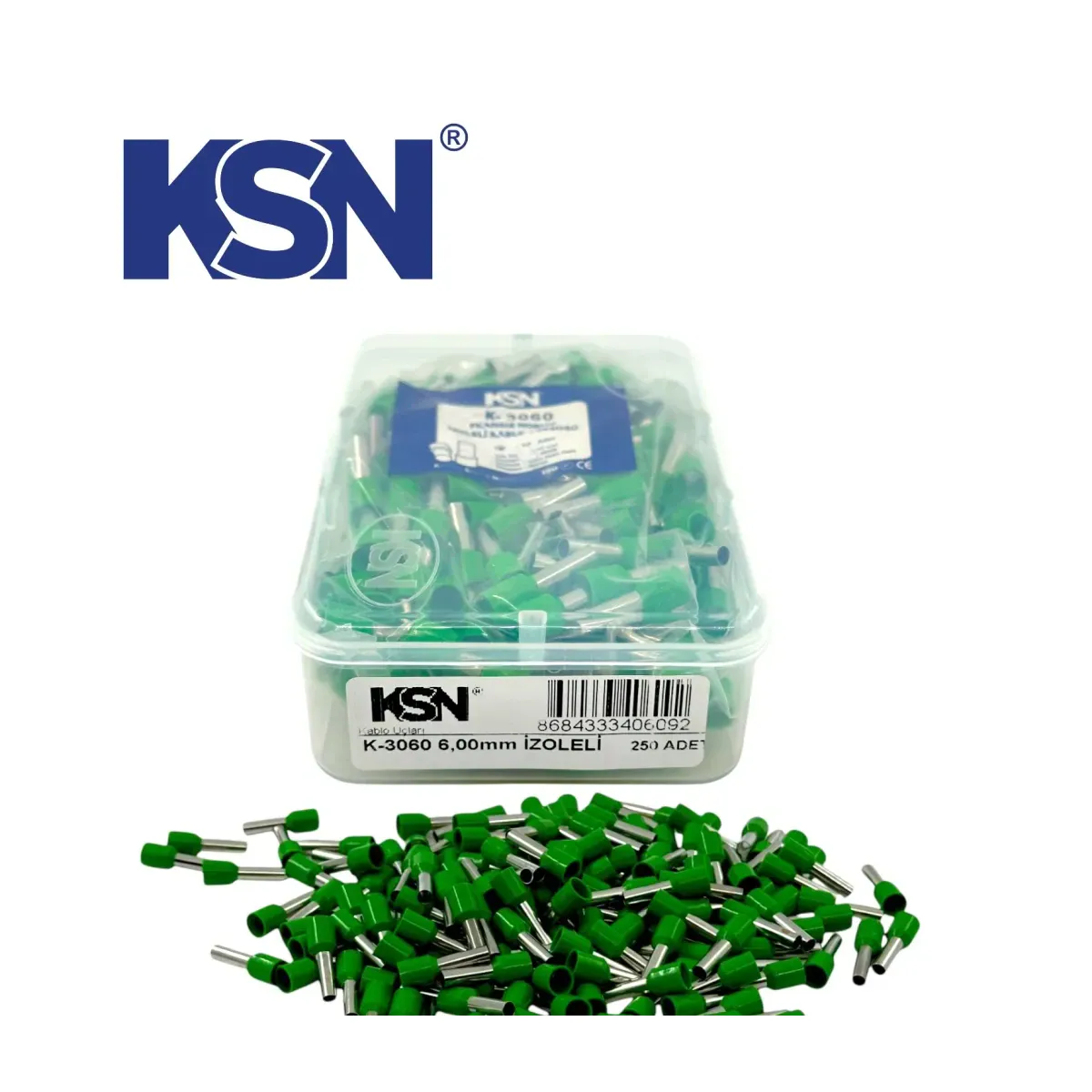 6.00 mm2 Insulated Green Ferrule French Standard KSN-İY-0009 (250 pcs/Box)