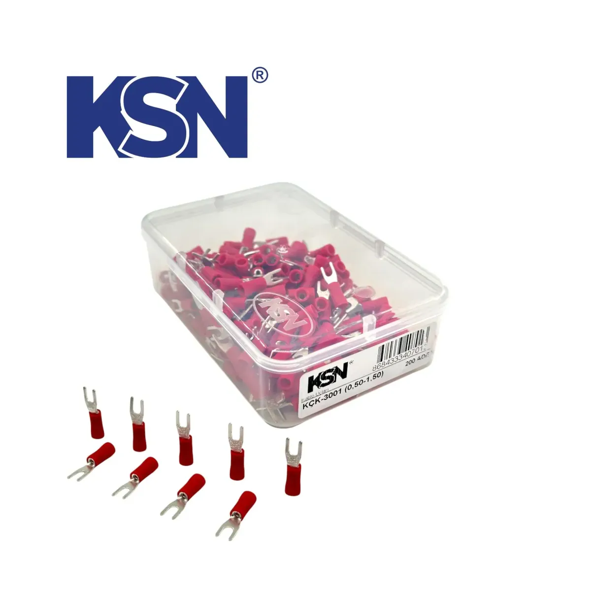 0.50-1.50mm2 Fork Type Insulated Red Cable Terminal KÇK-3001 (200 pcs/Box)