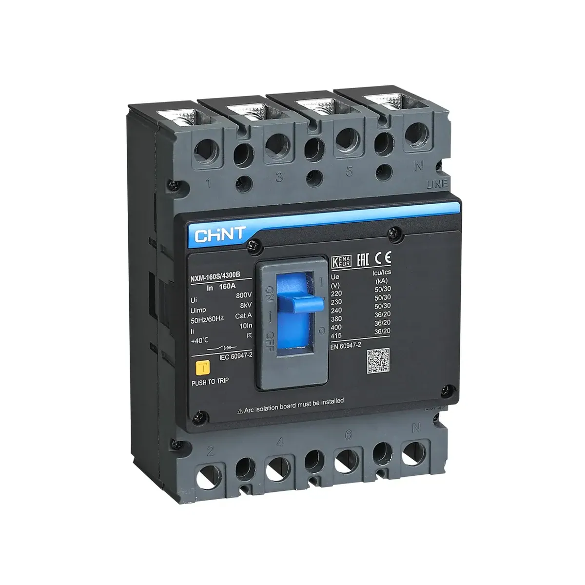 Chint NXM Series 4-Pole 160A Fixed Thermal-Magnetic 36kA Molded Case Circuit Breaker NXM-160S/4300B