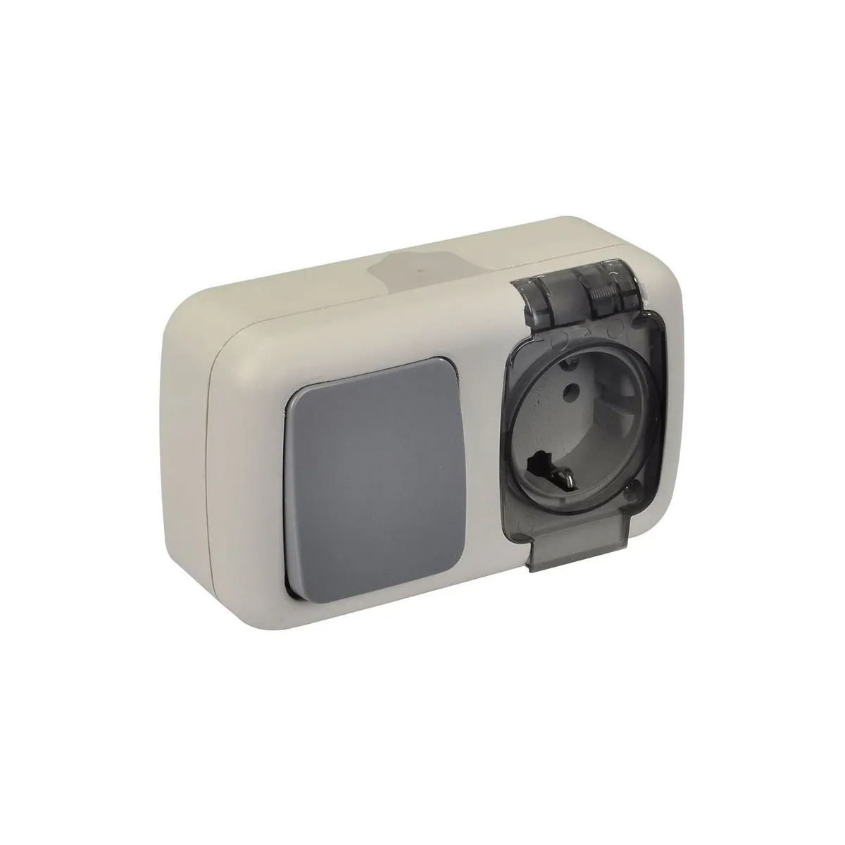 TP Elektrik 3201-105-0601 Damp Location Two-Way Switch + Grounded Socket with Cover (horizontal), IP 54