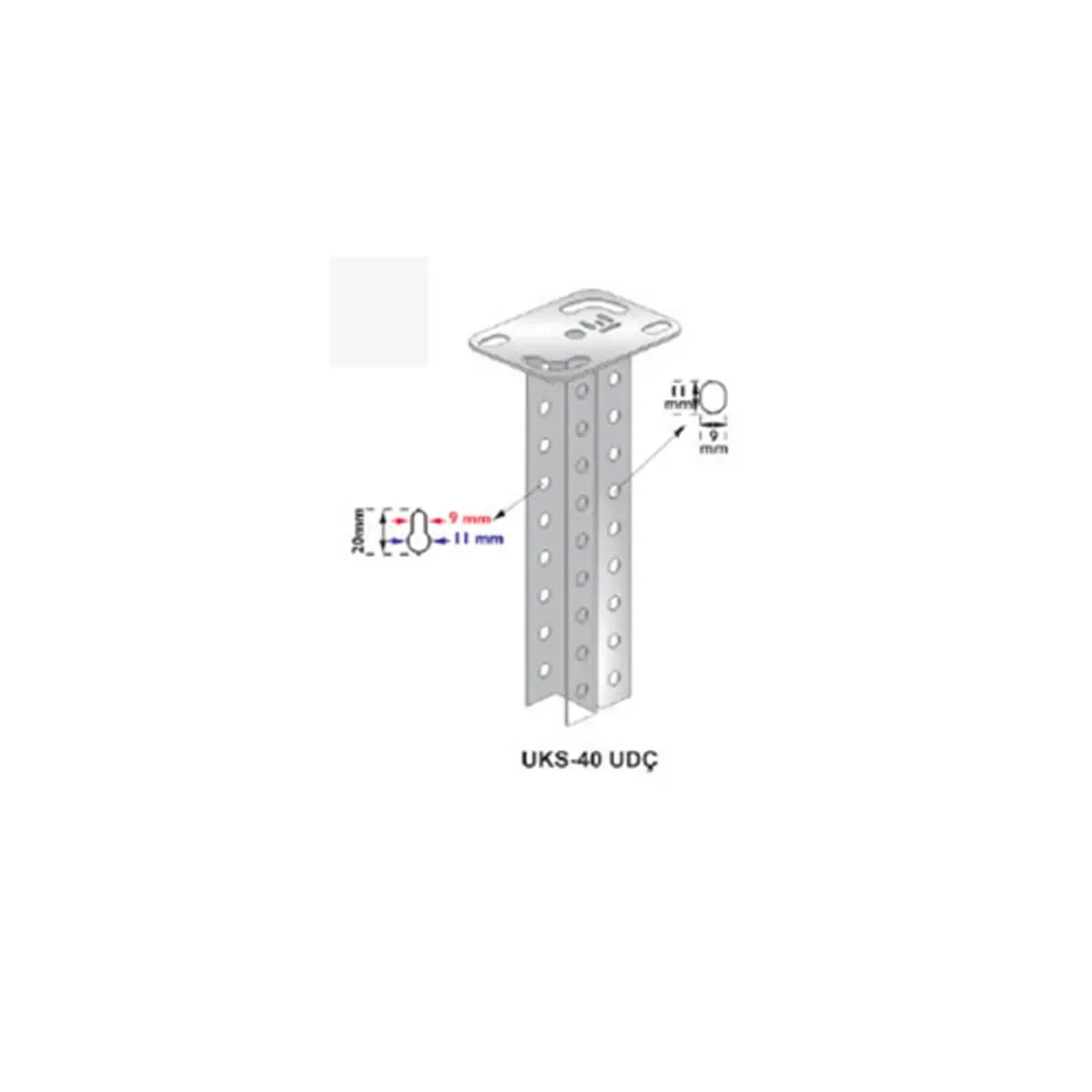 UKS "U" Double Head Floor and Ceiling Support Profile 31x50x400x2.0mm Pre-Galvanized