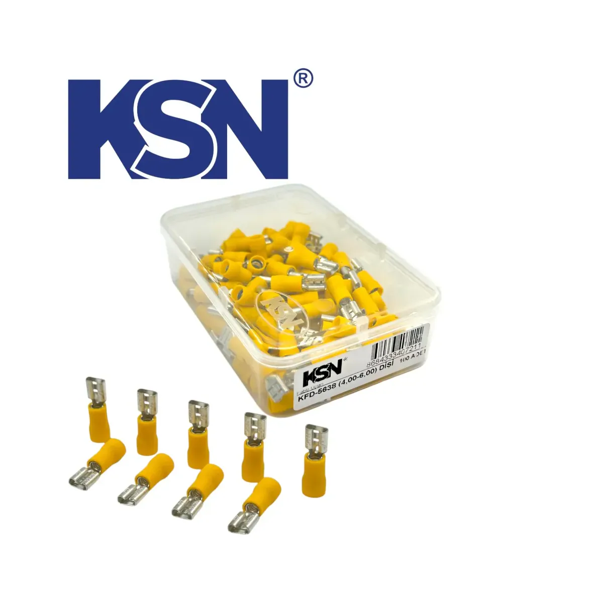 4.00-6.00mm2 Female Faston Type Insulated Yellow Cable Terminal KFD-5638 (100 pcs/Box)