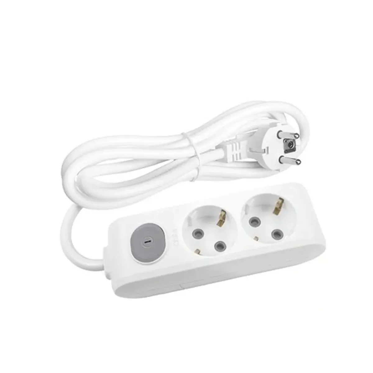 Viko White Two-Outlet Switched Grounded Power Strip with Cable - 1 Meters
