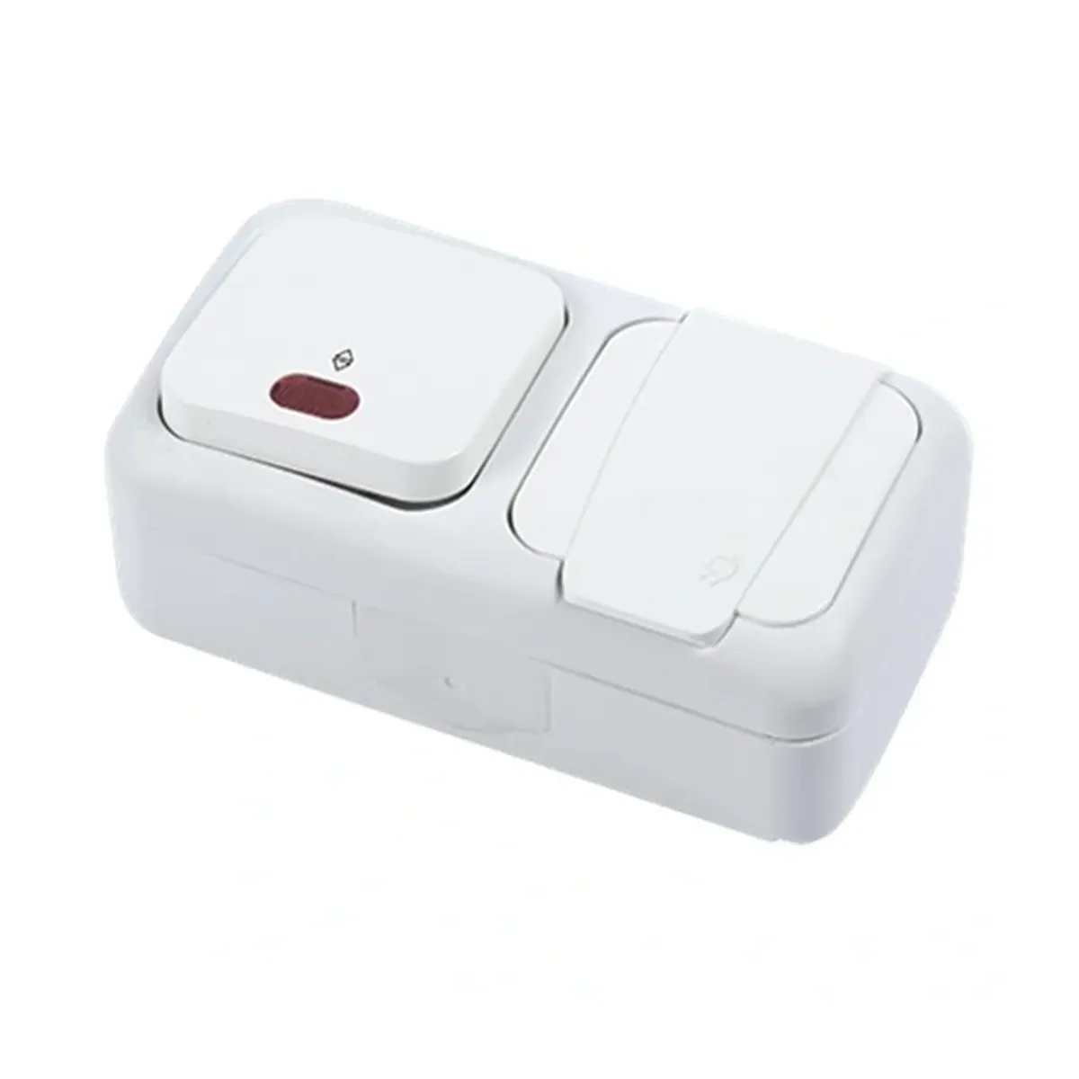 Viko Palmiye Surface-Mounted White Horizontal Double Two-Way Switch and Grounded Socket IP54