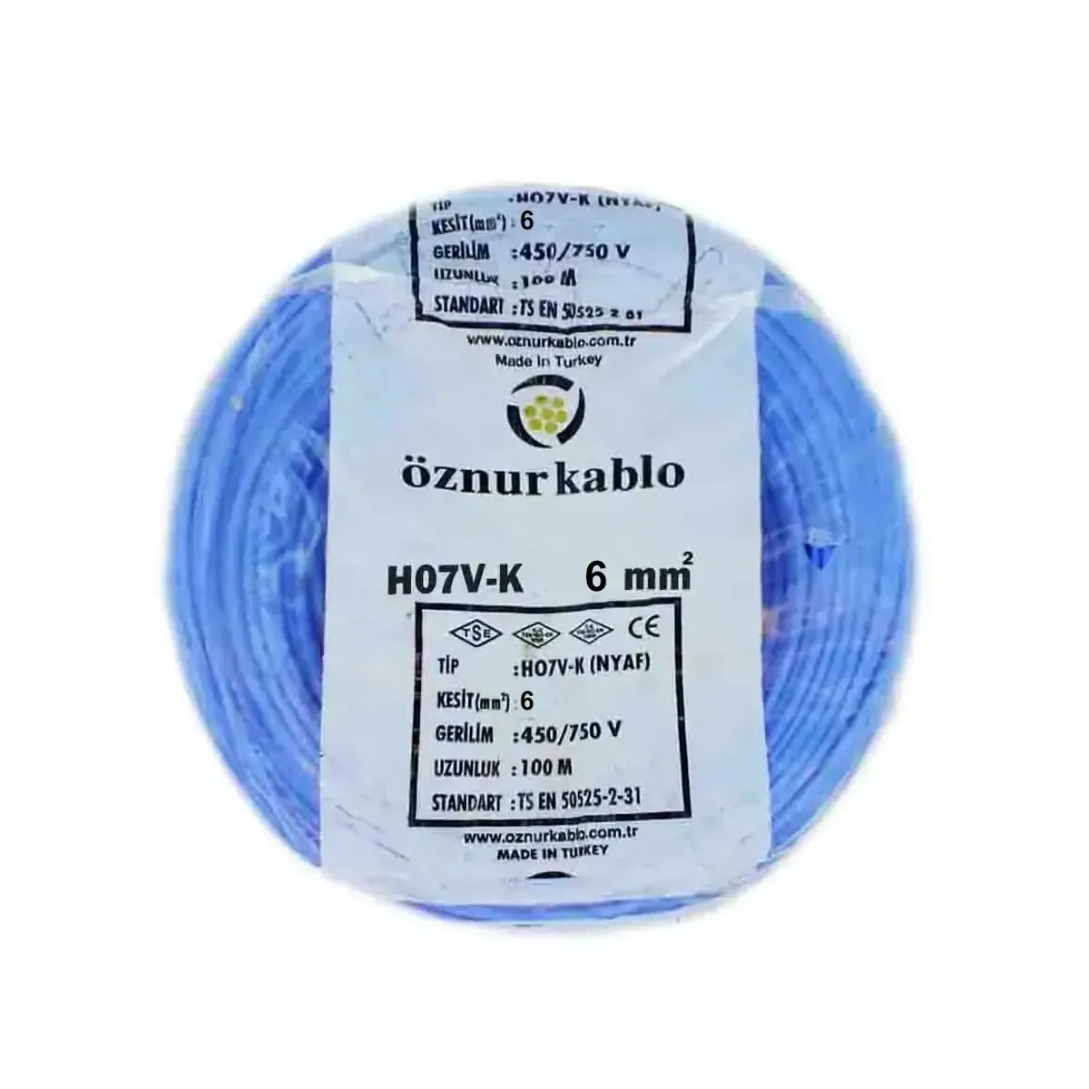Öznur NYAF 1x6 mm2 H07V-K Mavi Kablo