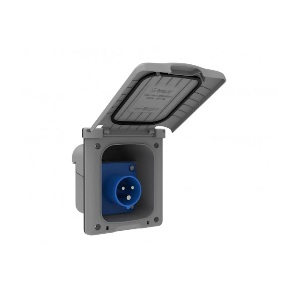 Bemis BKT-0500-3000 220V. Kapaklı Fiş 16 A 2P+E IP54 Siyah / Gri